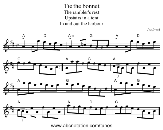 Tie the bonnet - staff notation