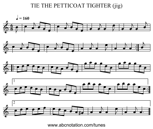 TIE THE PETTICOAT TIGHTER (jig) - staff notation