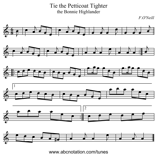 Tie the Petticoat Tighter - staff notation