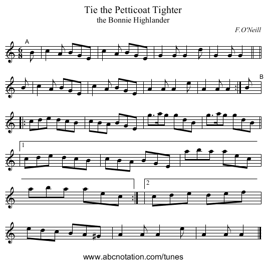 Tie the Petticoat Tighter - staff notation