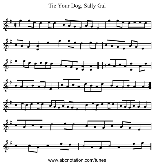 Tie Your Dog, Sally Gal - staff notation