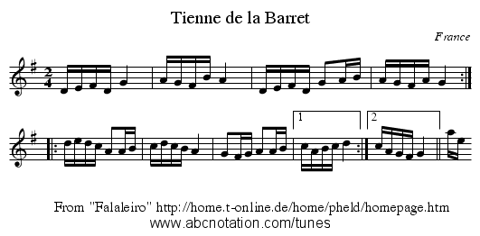 Tienne de la Barret - staff notation