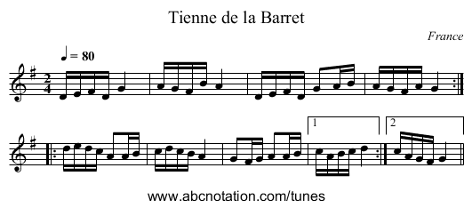 Tienne de la Barret - staff notation
