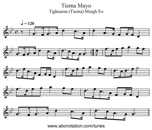Tierna Mayo - staff notation