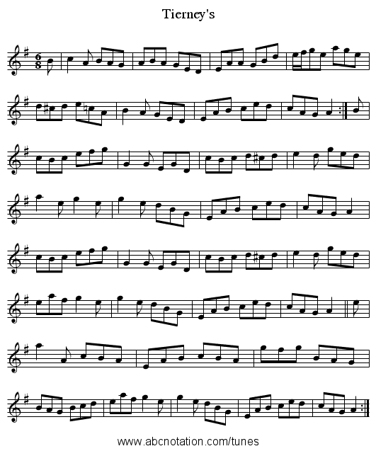 Tierney's - staff notation