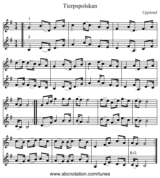 Tierpspolskan - staff notation