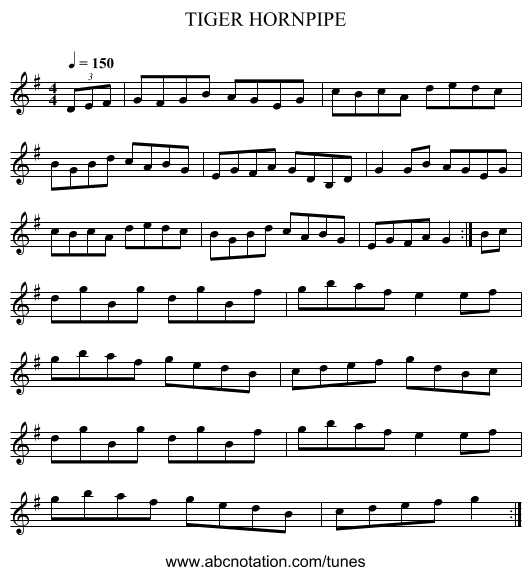 TIGER HORNPIPE - staff notation