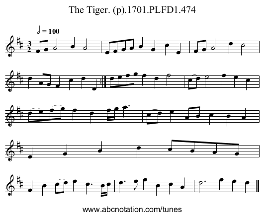 Tiger. (p).1701.PLFD1.474, The - staff notation