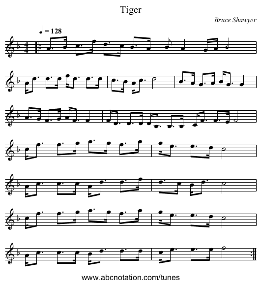 Tiger - staff notation