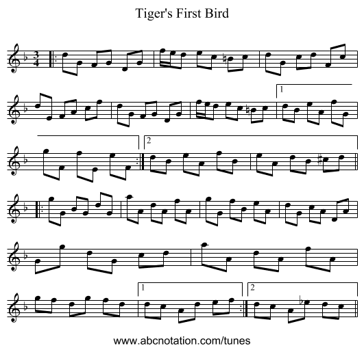 Tiger's First Bird - staff notation