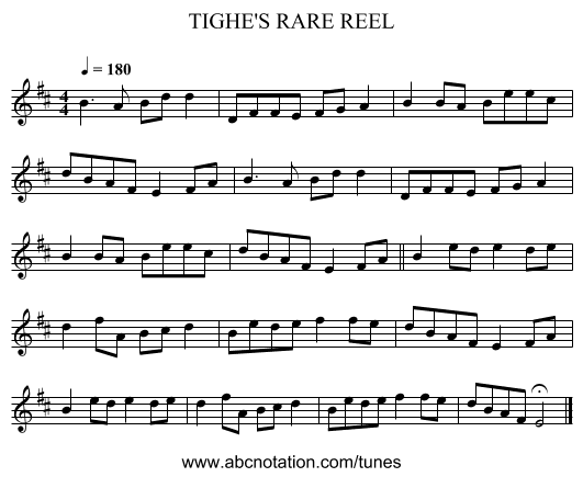 TIGHE'S RARE REEL - staff notation
