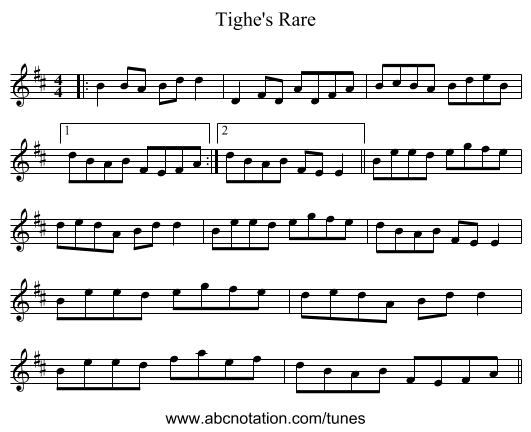 Tighe's Rare - staff notation