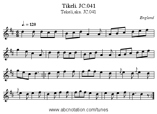 Tikeli. JC.041 - staff notation