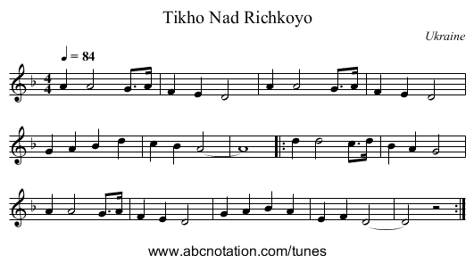 Tikho Nad Richkoyo - staff notation