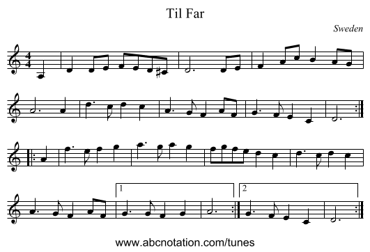 Til Far - staff notation