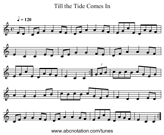 Till the Tide Comes In - staff notation