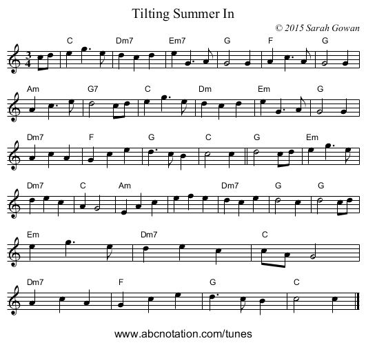 Tilting Summer In - staff notation