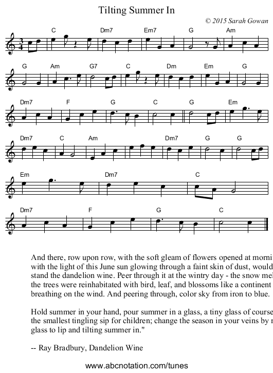 Tilting Summer In - staff notation