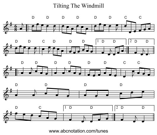 Tilting The Windmill - staff notation