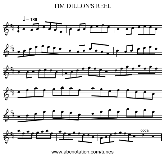 TIM DILLON'S REEL - staff notation