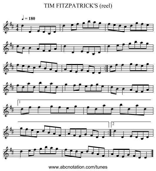 TIM FITZPATRICK'S (reel) - staff notation