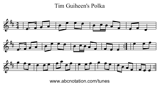 Tim Guiheen's Polka - staff notation