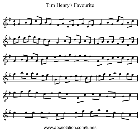 Tim Henry's Favourite - staff notation