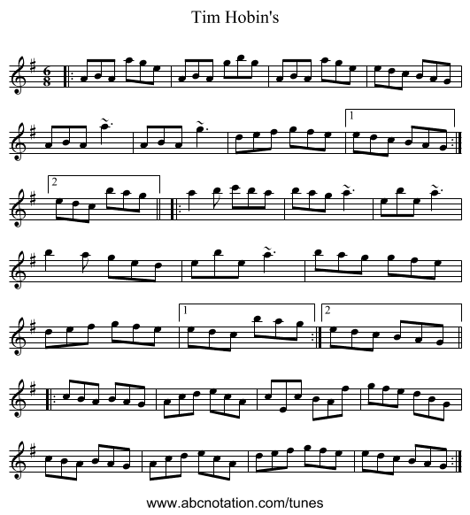 Tim Hobin's - staff notation