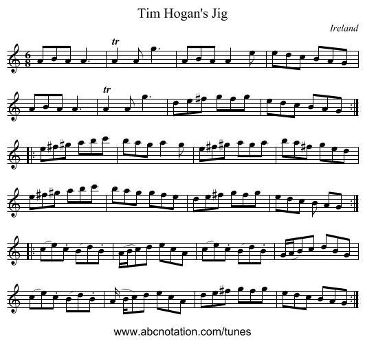 Tim Hogan's Jig - staff notation