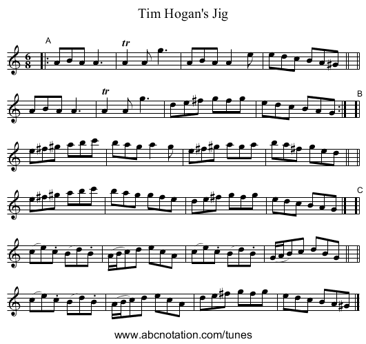 Tim Hogan's Jig - staff notation