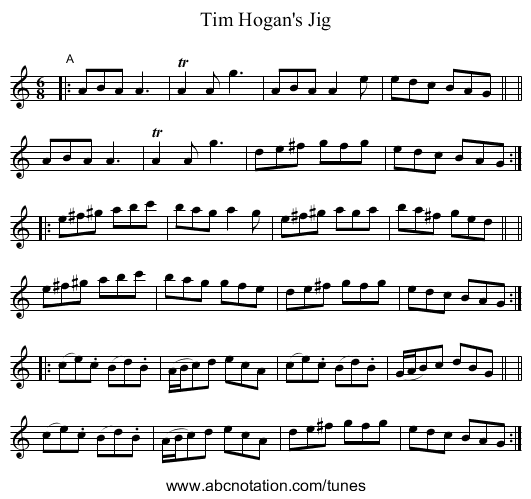 Tim Hogan's Jig - staff notation
