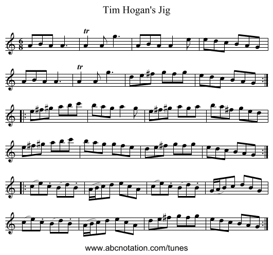 Tim Hogan's Jig - staff notation