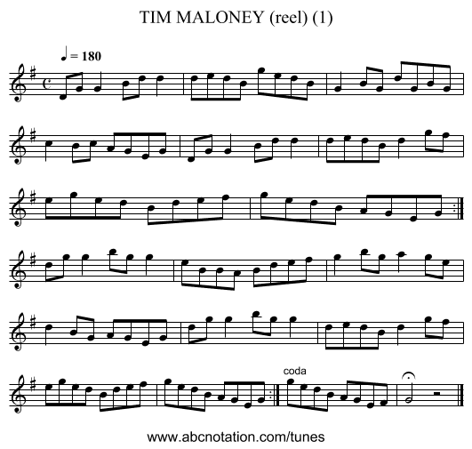 TIM MALONEY (reel) (1) - staff notation
