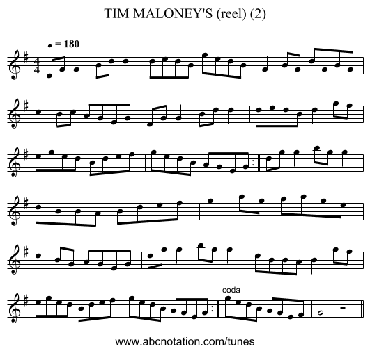 TIM MALONEY'S (reel) (2) - staff notation