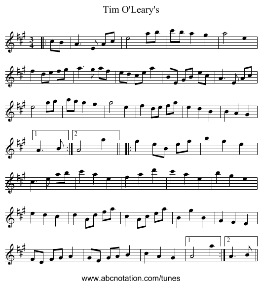 Tim O'Leary's - staff notation