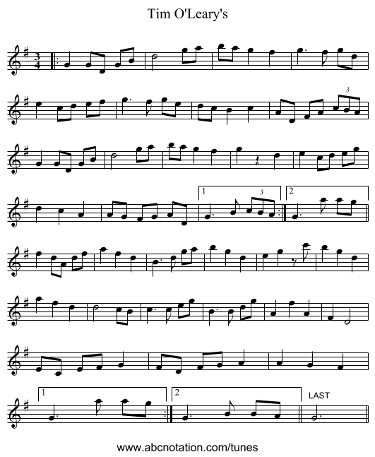 Tim O'Leary's - staff notation