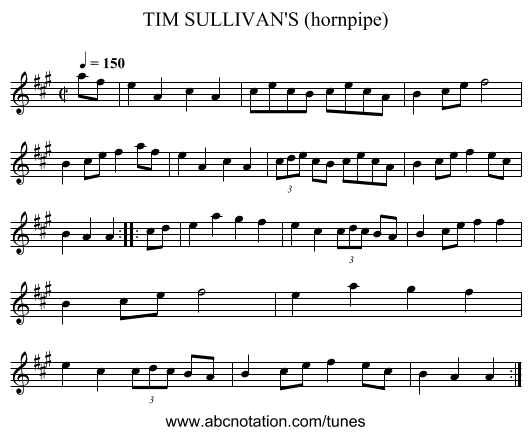 TIM SULLIVAN'S (hornpipe) - staff notation
