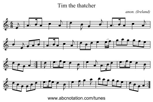 Tim the thatcher - staff notation