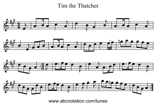 Tim the Thatcher - staff notation