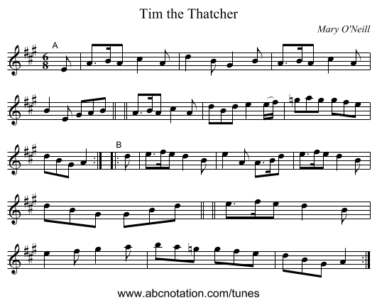 Tim the Thatcher - staff notation