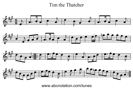 Tim the Thatcher - staff notation
