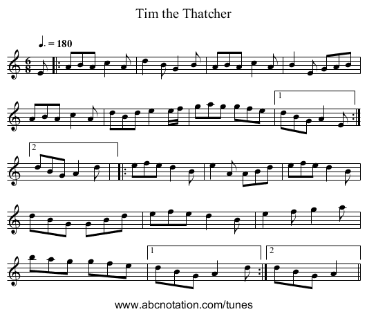 Tim the Thatcher - staff notation