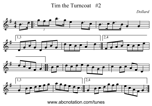 Tim the Turncoat   #2 - staff notation