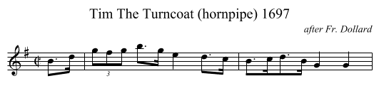 Tim The Turncoat (hornpipe) 1697 - staff notation