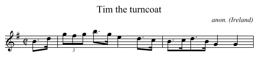 Tim the turncoat - staff notation