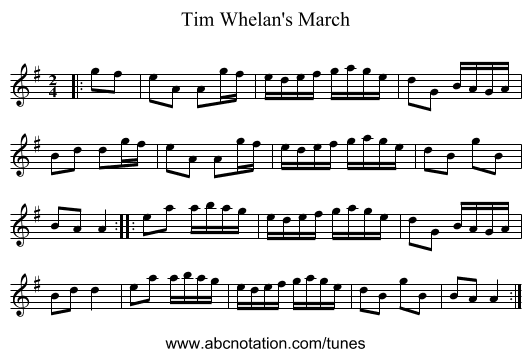Tim Whelan's March - staff notation