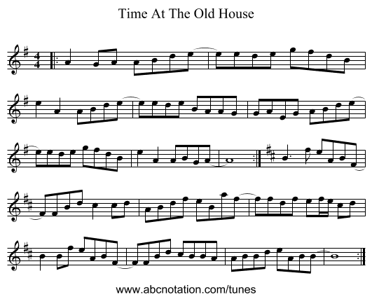 Time At The Old House - staff notation
