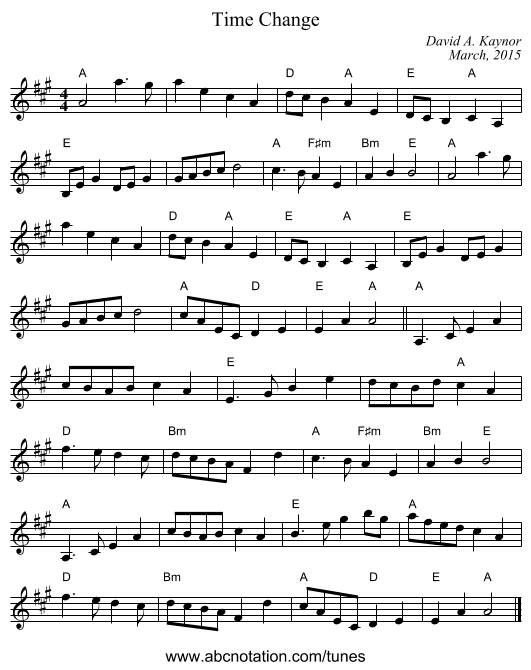 Time Change - staff notation