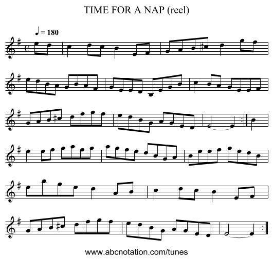 TIME FOR A NAP (reel) - staff notation