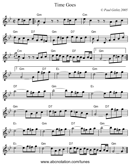 Time Goes - staff notation